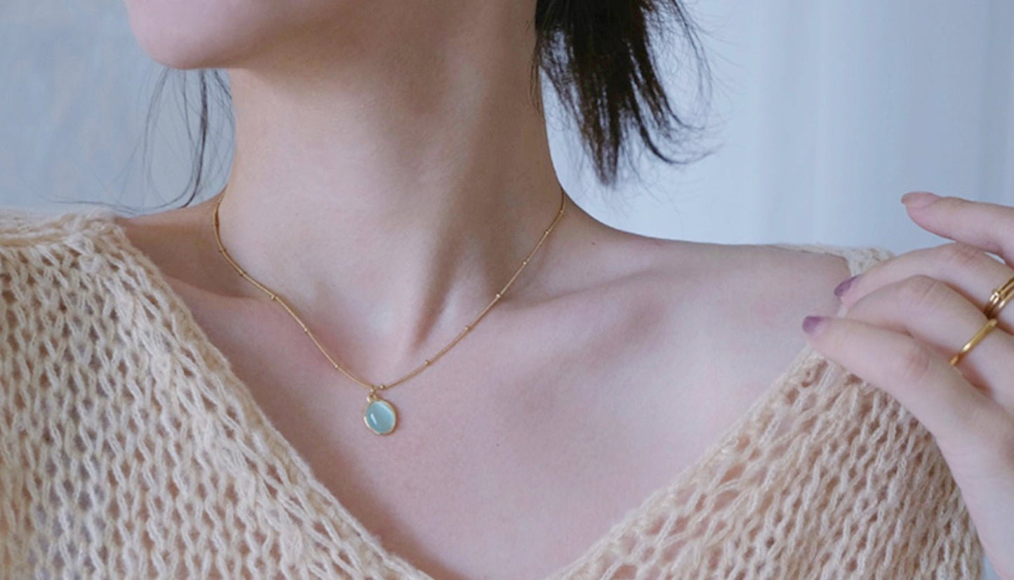 Collier Opale Verte acier inoxydable - Aurore Studio
