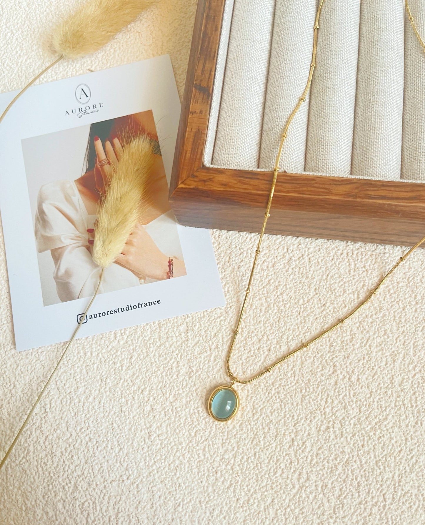 Collier Opale Verte acier inoxydable - Aurore Studio