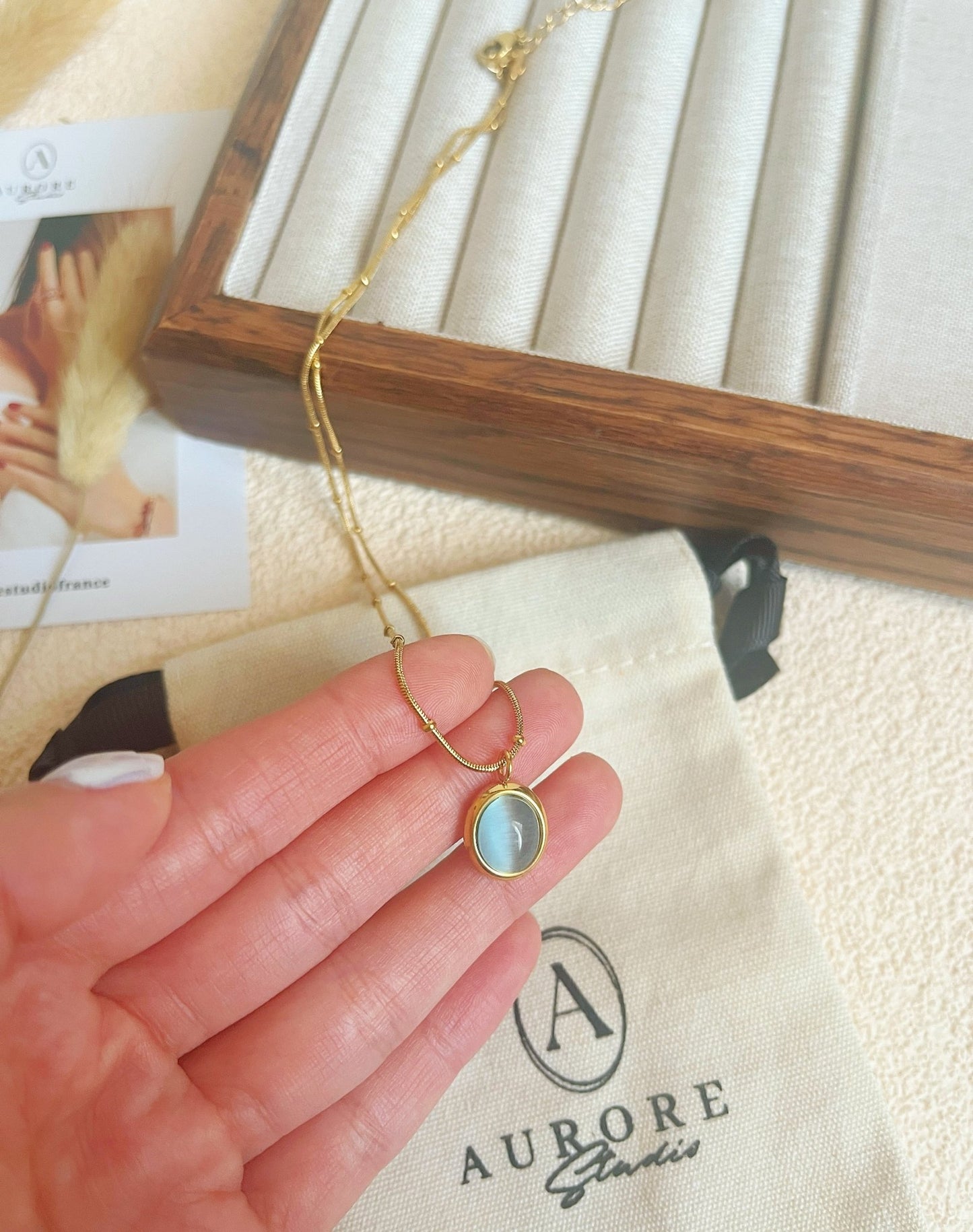 Collier Opale Verte acier inoxydable - Aurore Studio