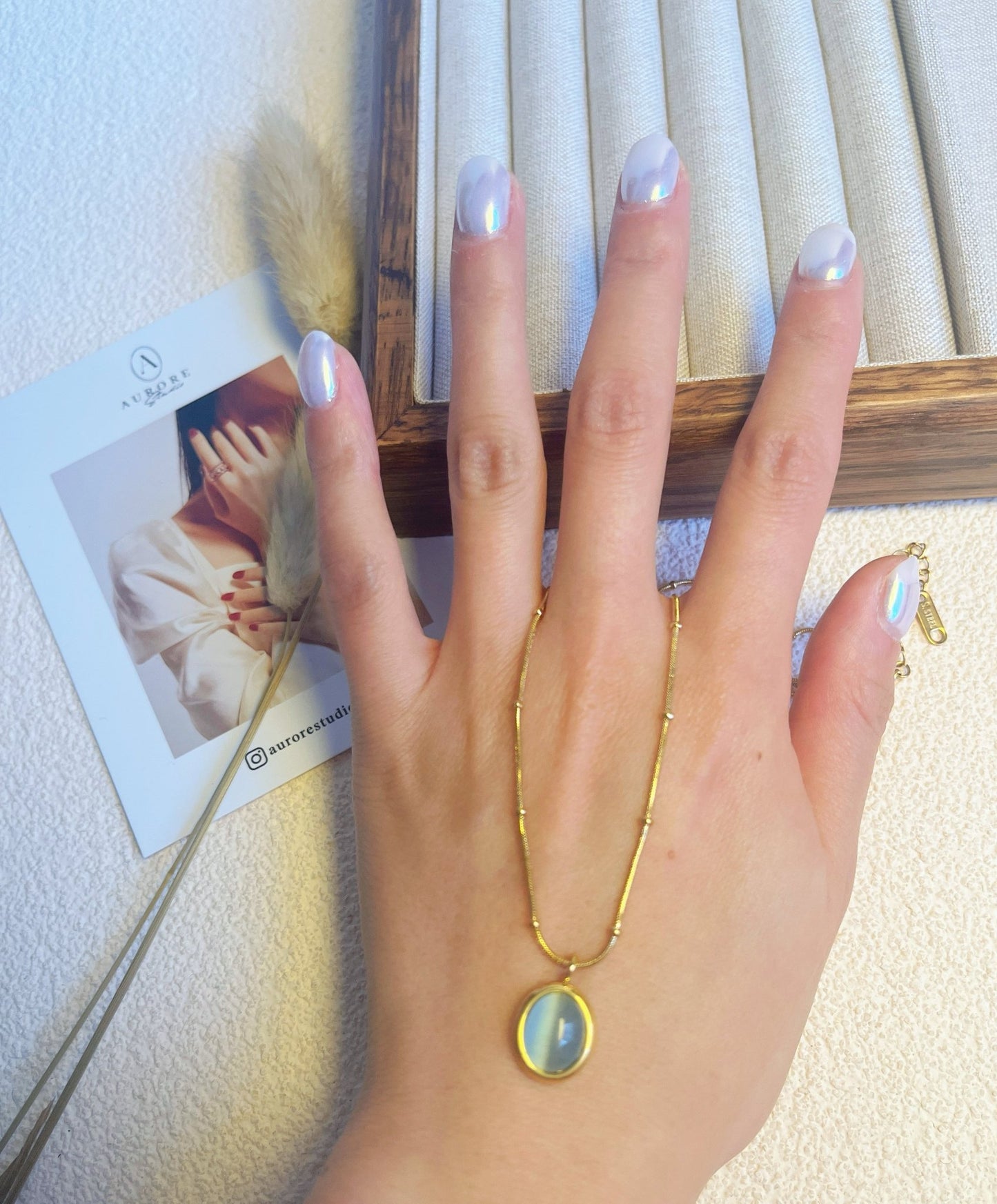 Collier Opale Verte acier inoxydable - Aurore Studio