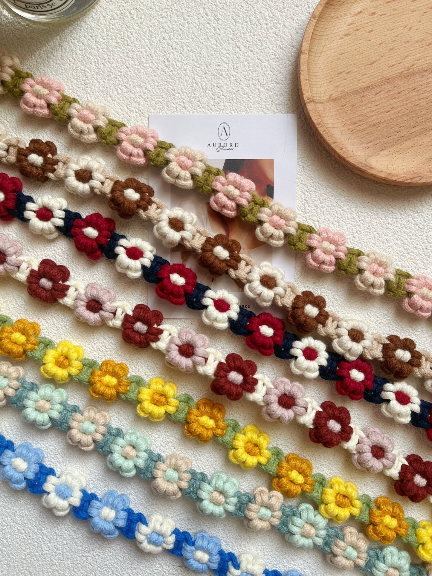Chaîne de téléphone et appareil photo en coton Bandoulière ajustable à fleurs fait main - Aurore Studio