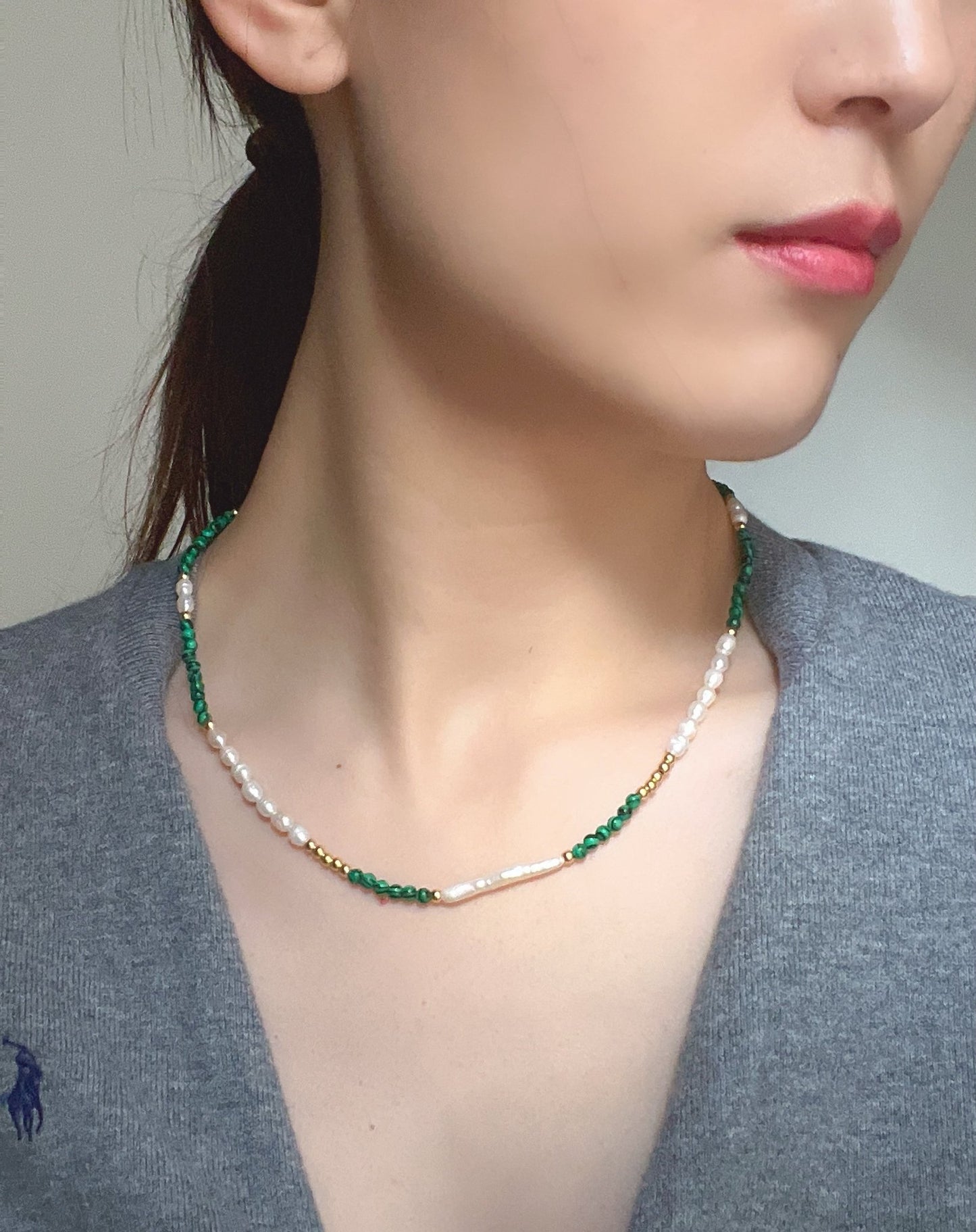 Collier en Malachite et Perles d'Eau Douce - Aurore Studio