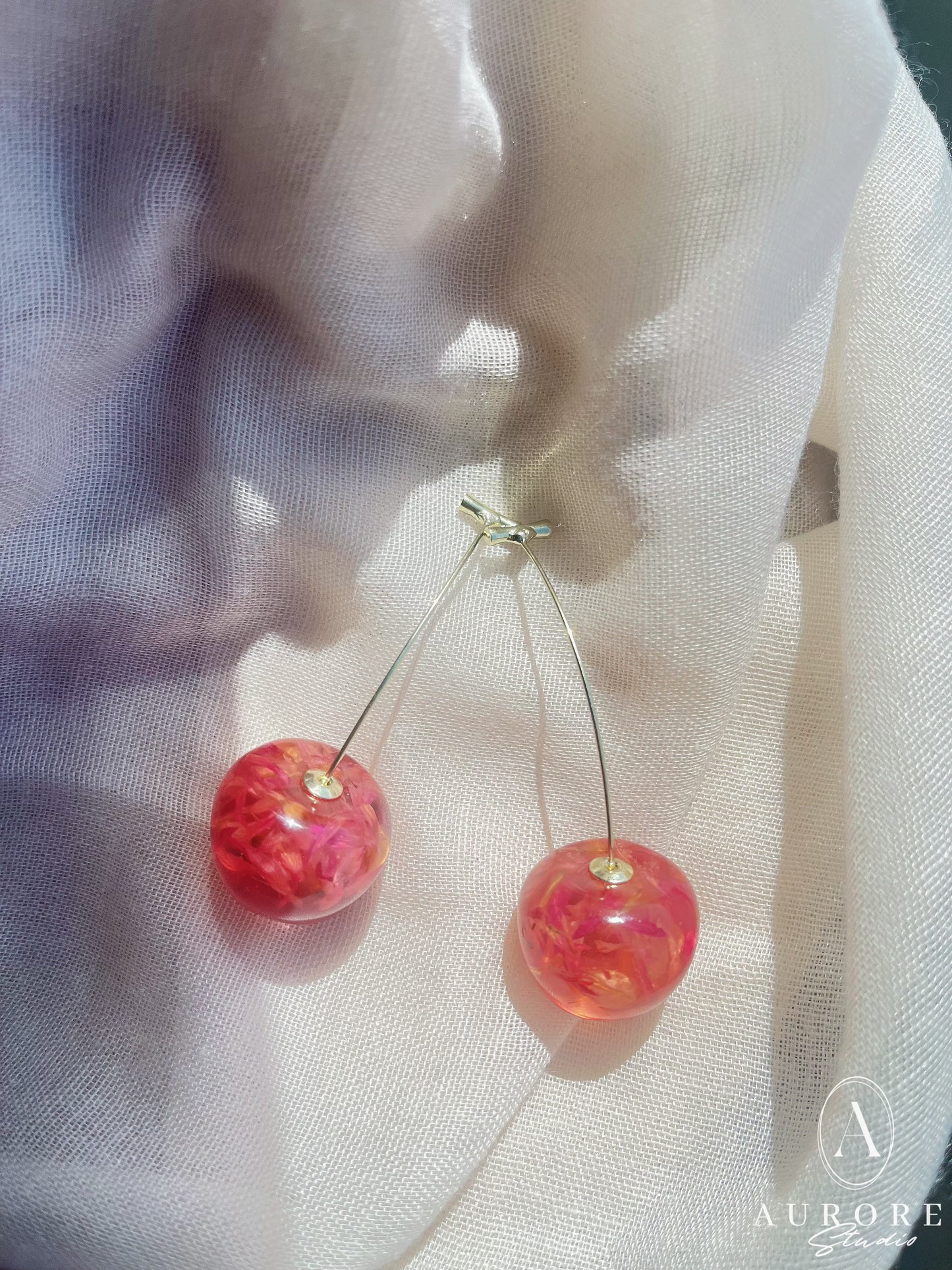 Boucles d'oreilles pendantes cerises - Douceur Florale