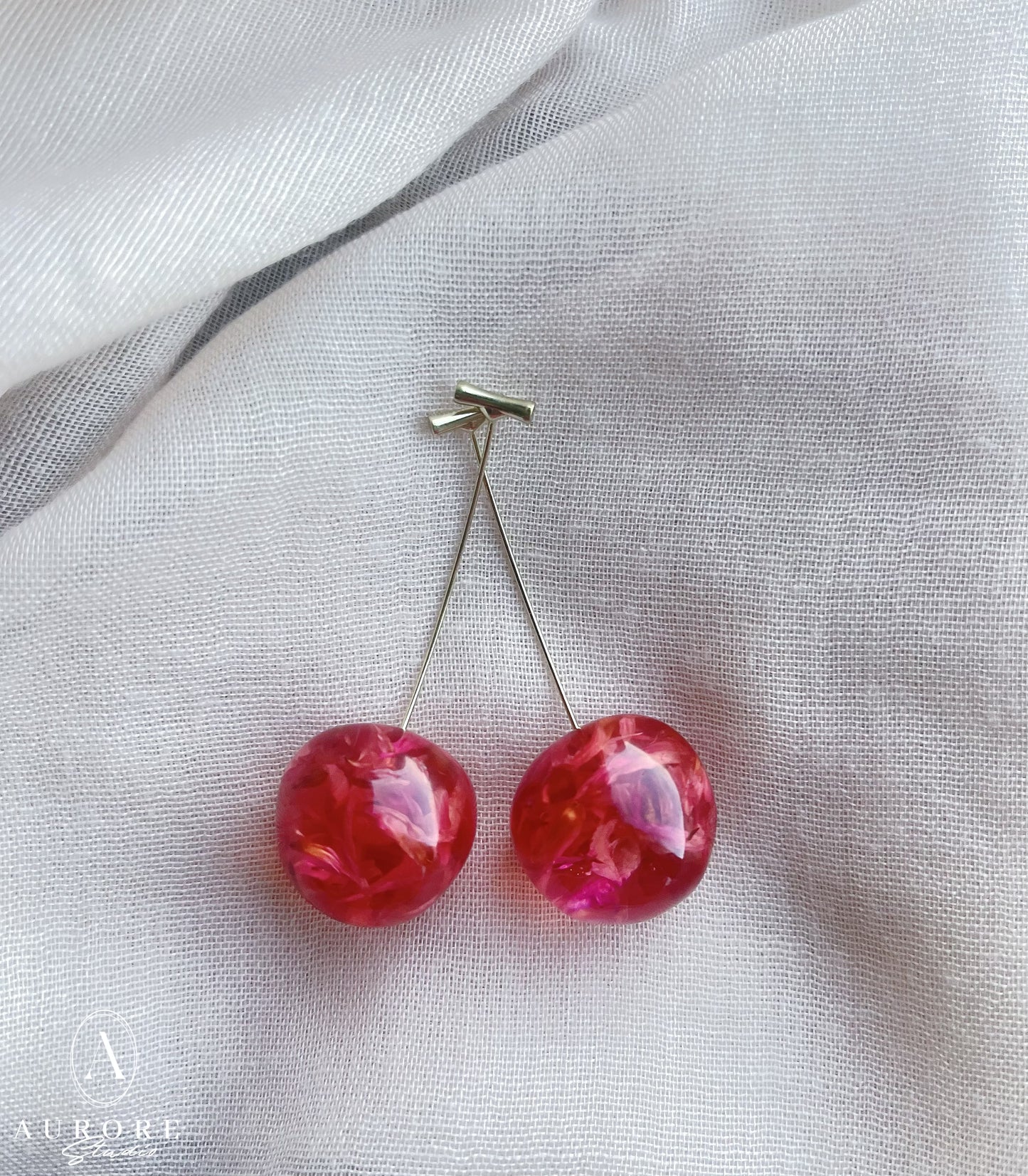 Boucles d'oreilles pendantes cerises - Douceur Florale