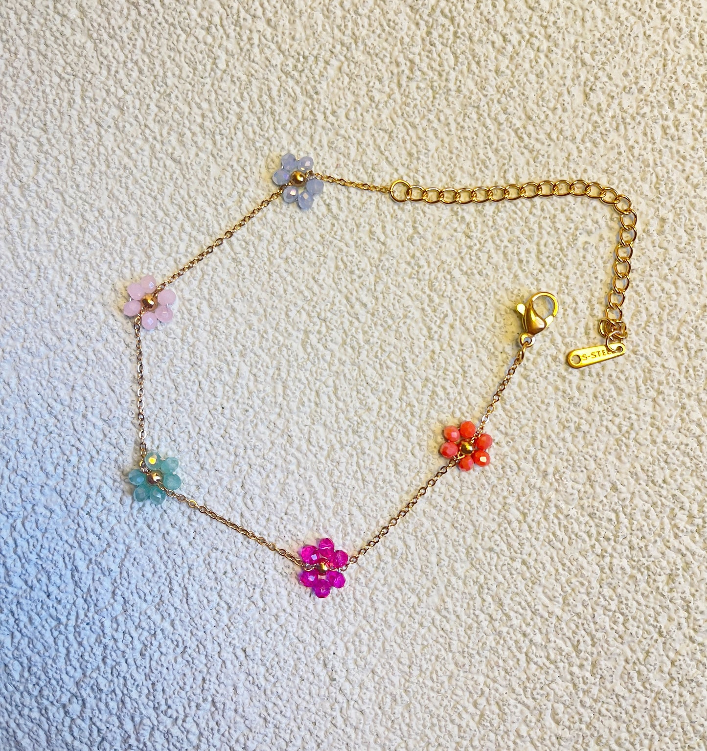 🌸Bracelet Fleur Multicolore en Acier Inoxydable plaqué or