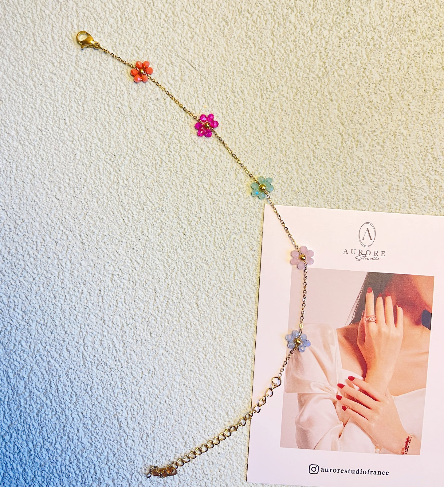 🌸Bracelet Fleur Multicolore en Acier Inoxydable plaqué or