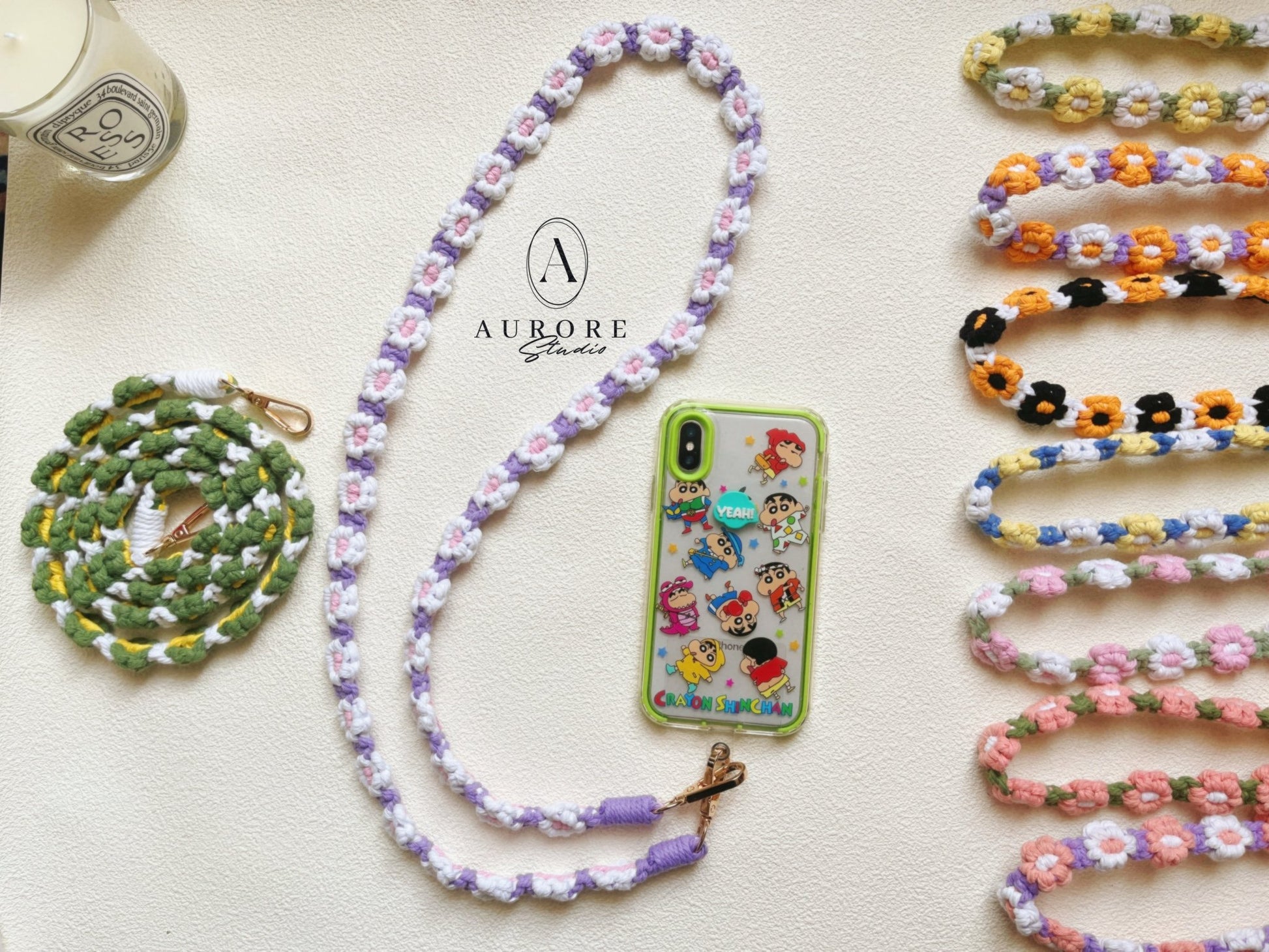 Lanière de Téléphone en Fleurs Crochetées Accessoire Bohème Fait Main - Aurore Studio