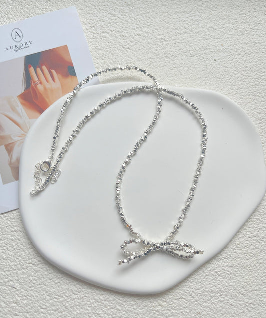 Collier Ras de Cou Noeud Papillon Argenté - Aurore Studio