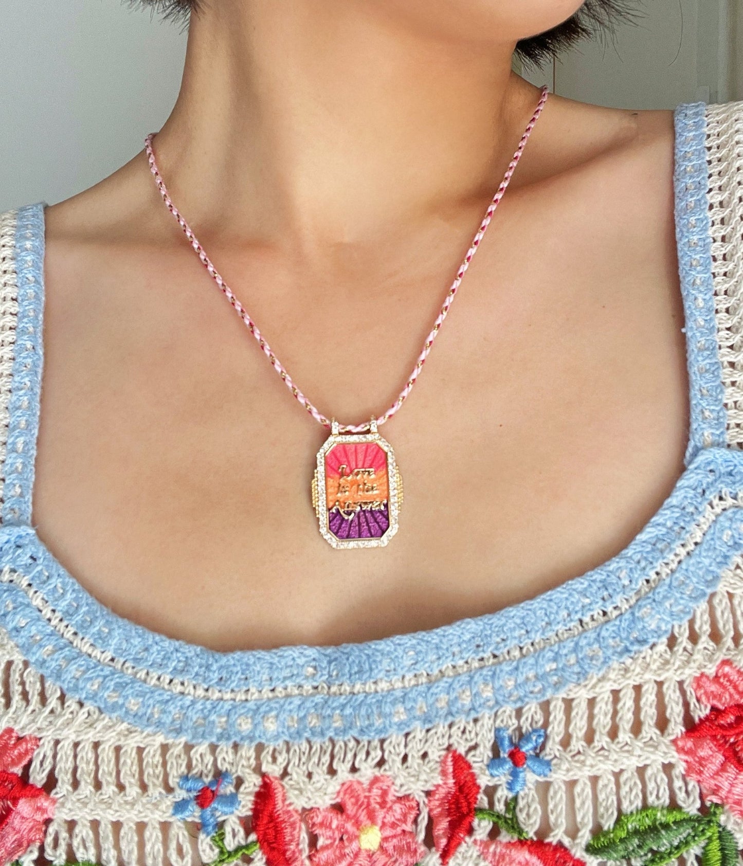 Collier amulette palmier ras de cou en cordon tressé ajustable - Aurore Studio