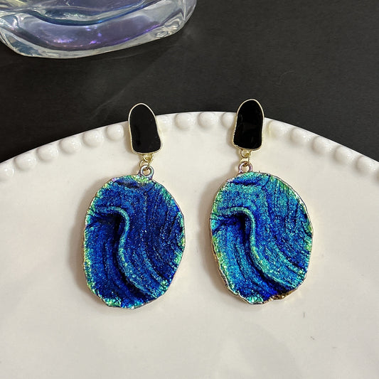 Boucles d'oreilles abstraite pour femmes, peinture étoiles géométriques, roche volcanique