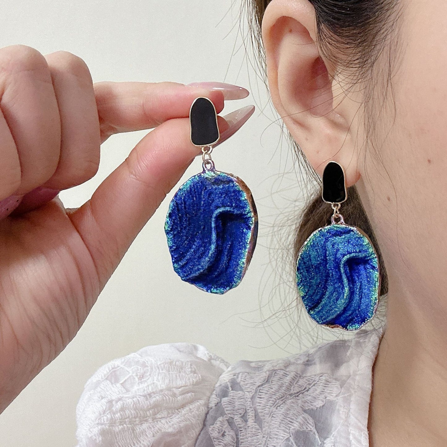 Boucles d'oreilles abstraite pour femmes, peinture étoiles géométriques, roche volcanique